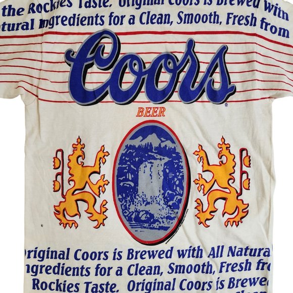 VINTAGE DS COORS T-SHIRT L FRONT AND BACK AOP - BEER LOGO SCRIPT - 1992 90'S - Picture 4 of 11